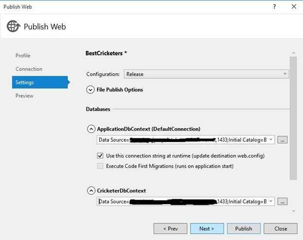 New Web Publish Settings